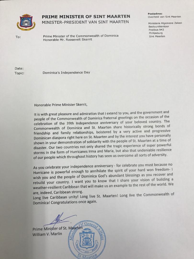Letter to Dominica Prime Minister Roosevelt Skerrit - William Marlin