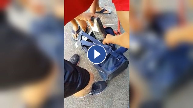 Screenshot video footage of drugs found in a sportsbag