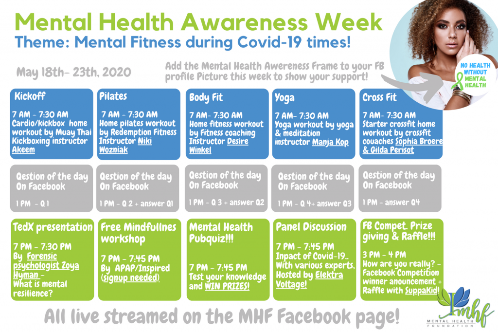 MHF Mental Health Awareness MHA Weekschedule 2020